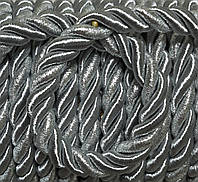 Шнур декоративний сірий з сріблом 14 мм.
