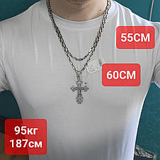 Срібний якірний ланцюжок і масивний хрест із розп'яттям комплект 925 проби з чорнінням, фото 4