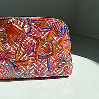 Косметичка коралова Woman's heel із шкіри