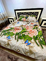 Комплект постельное белье 150х215 см полуторный Бязь Розы на бежевом