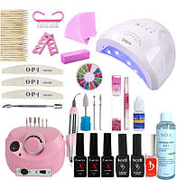 Стартовий набір для манікюру та педикюру, покриття нігтів гель лаком, лампа Sun One фрезером ZS-601 65 ват