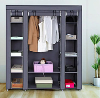 Тканевый шкаф каркасный для одежды 12 полок и вешалки HCX Storage Wardrobe 68150 мобильный складной шкаф Серый