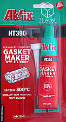 Однокомпонентний силіконовий герметик Akfix HT300 50 г Чорний вогнестійкий універсальний герметик у тубі