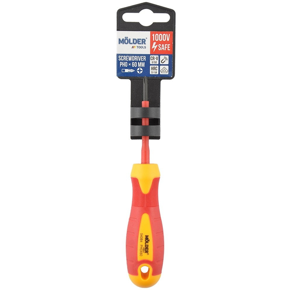 Викрутка хрестова, діелектрична Molder, VDE 1000 В, PH0x60mm (12шт/уп)