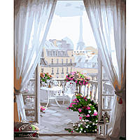 Картины по номерам Strateg ПРЕМИУМ Вікно в Париж з лаком 30х40 см (SS-6500)