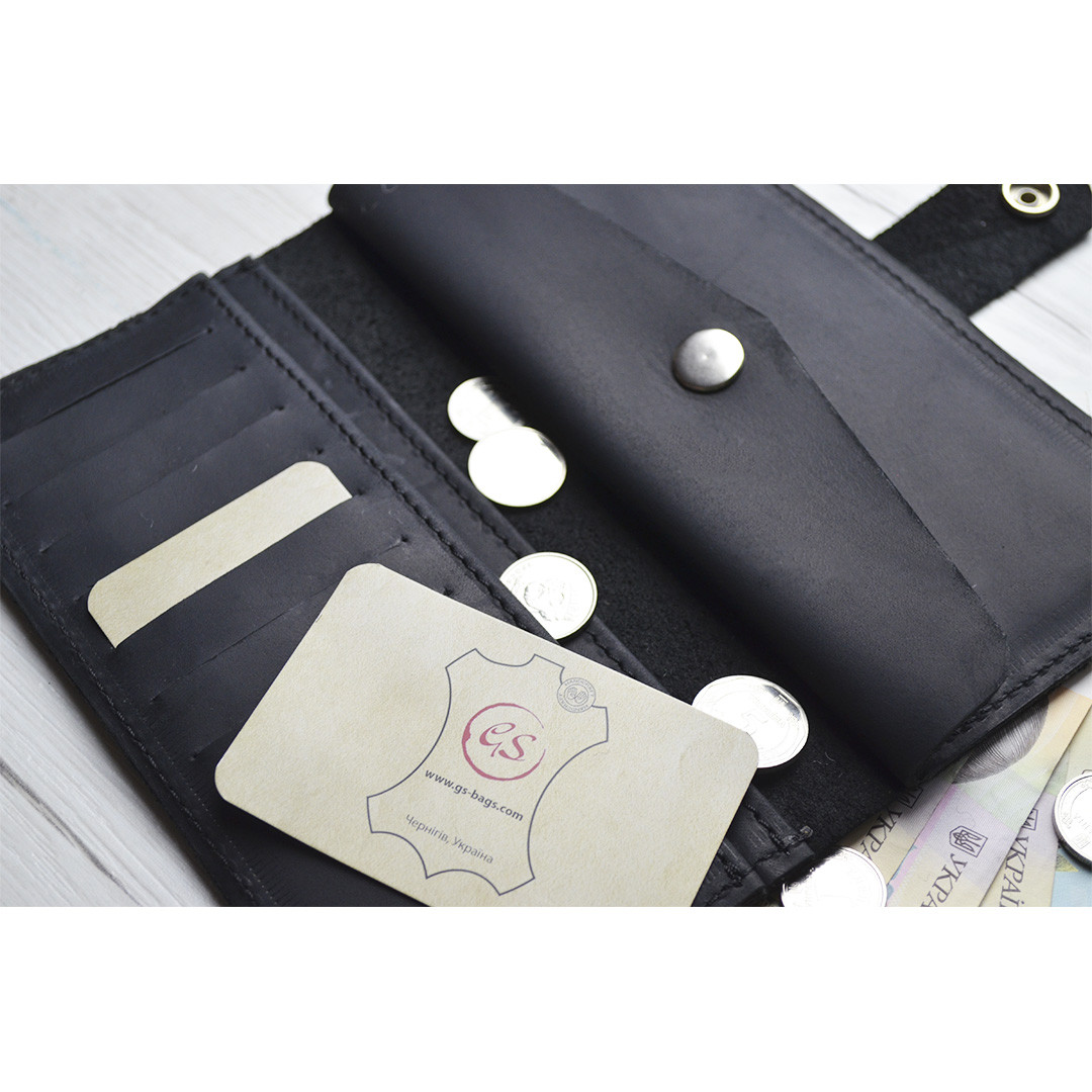 Чоловічий шкіряний гаманець GS чорний, фото 1