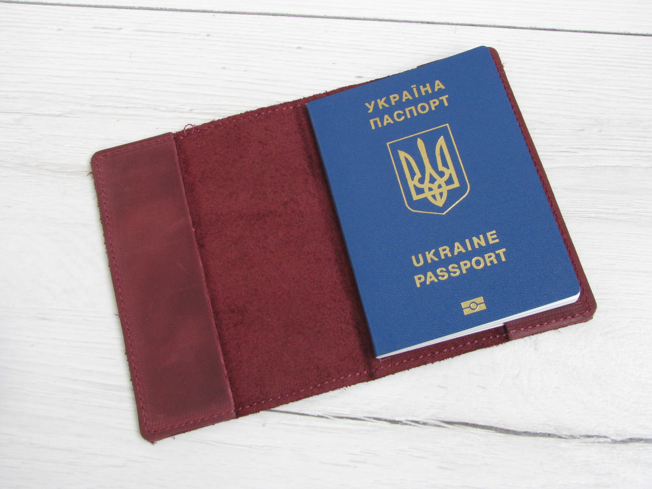 Шкіряна обкладинка для паспорта GS бордова, фото 1
