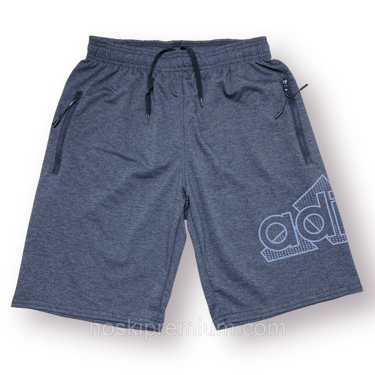 Шорти чоловічі спортивні двонитка пеньє Adidas, Туреччина, розміри 46-54, темно-сірі, 011572