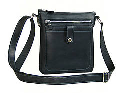 Чоловіча шкіряна сумка планшет GS 22*20*3 см чорна з сірою стрічкою