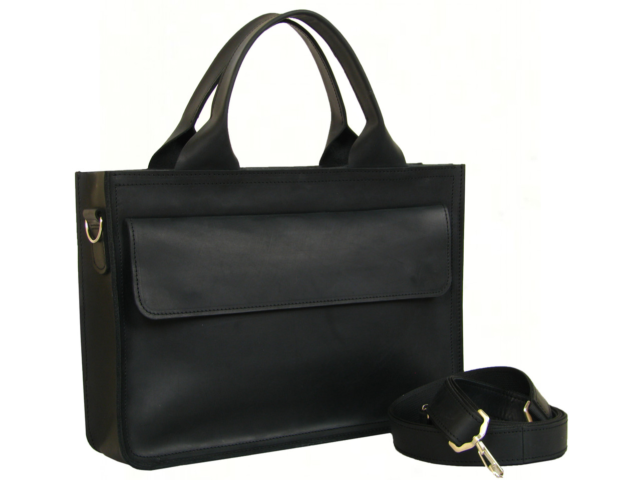 Шкіряна сумка для документів і невеликого ноутбука GS чорна, фото 1