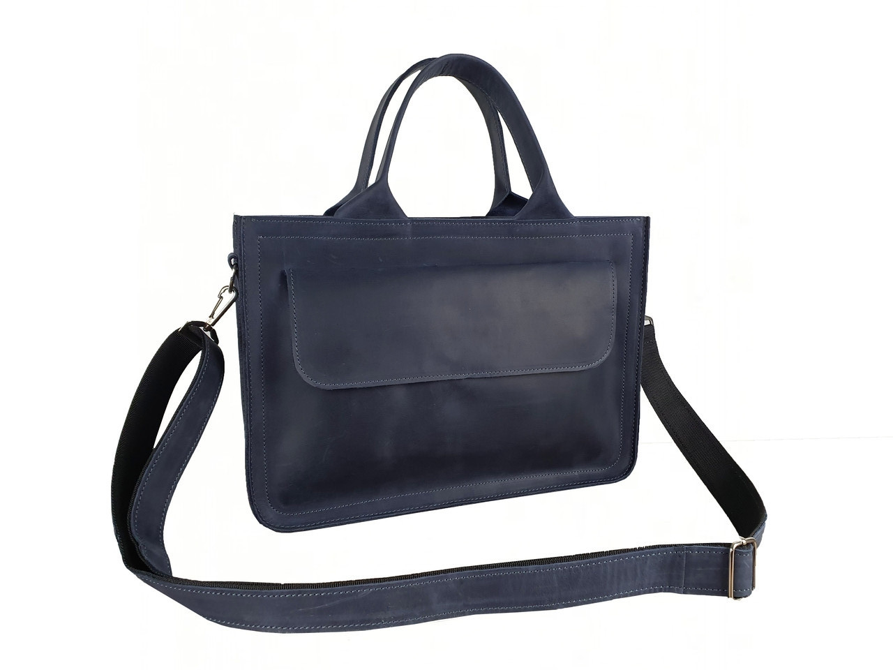 Шкіряна сумка для документів і невеликого ноутбука GS синя, фото 1