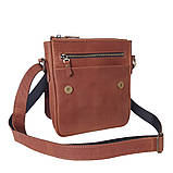 Чоловіча шкіряна сумка через плече GS коньячна 23*20*5 см, фото 2