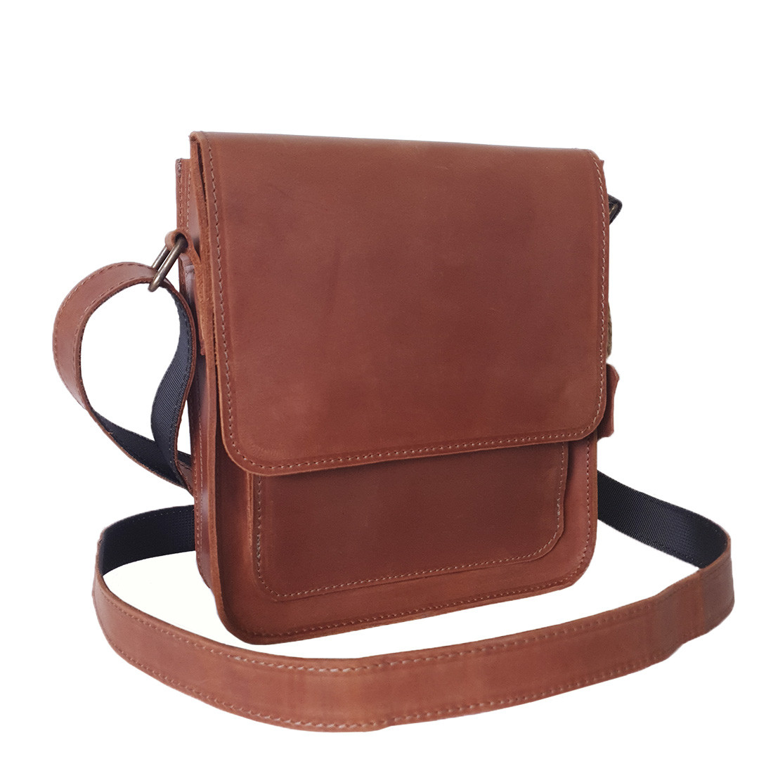 Чоловіча шкіряна сумка GS 23*20*6 см коньячна, фото 1