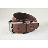 Чоловічий шкіряний  ремінь GS 40 мм коньячний у фірмовій дерев'яній подарунковій коробці, фото 4