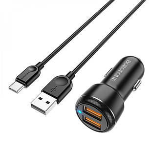 Автомобільний Зарядний Пристрій Borofone BZ17, QC3.0 18W, Cable Type-C, Black