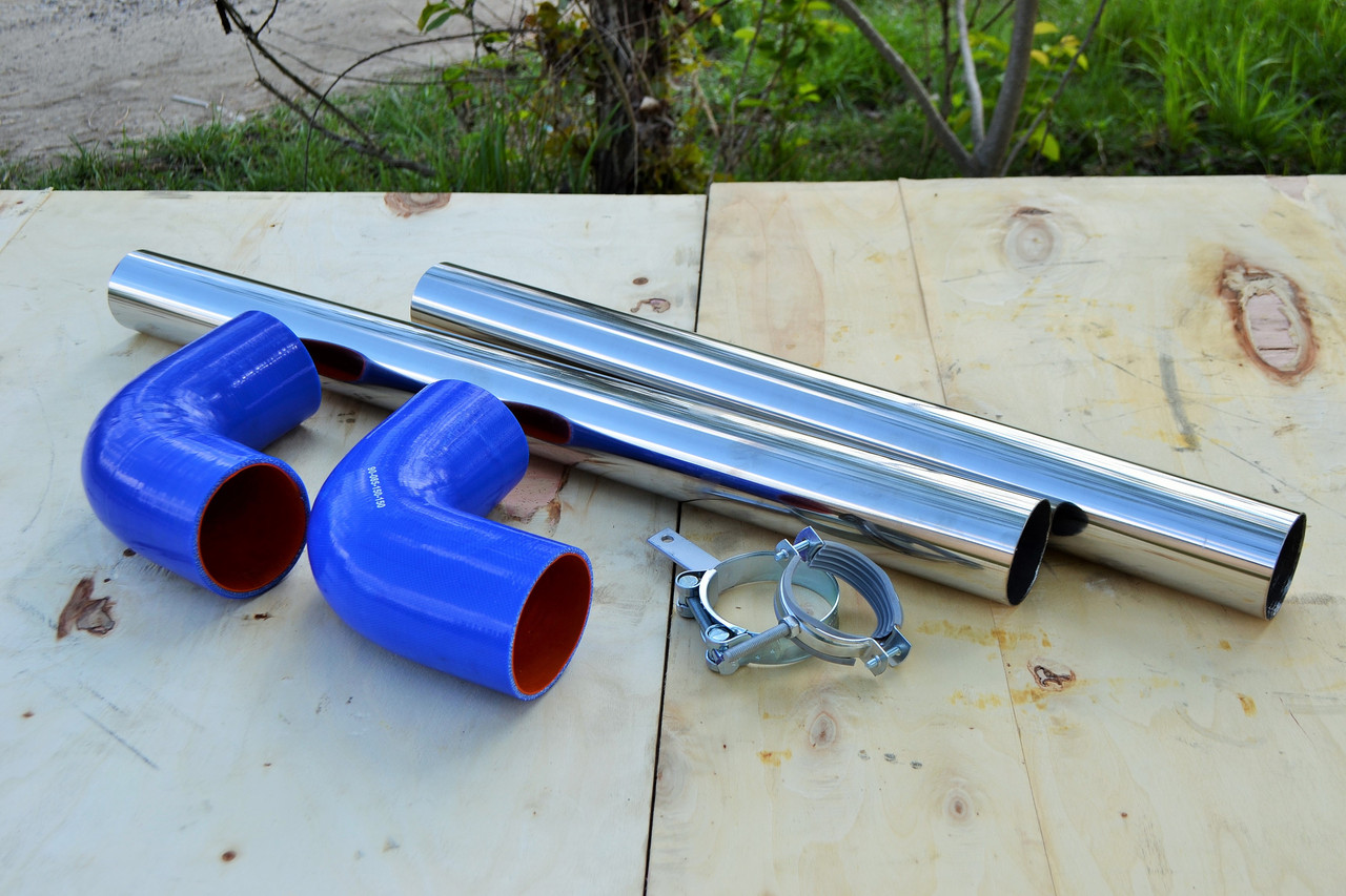 Воздуховод нержавейка МТЗ-1221/1025 з синіми силіконовими патрубками, фото 1