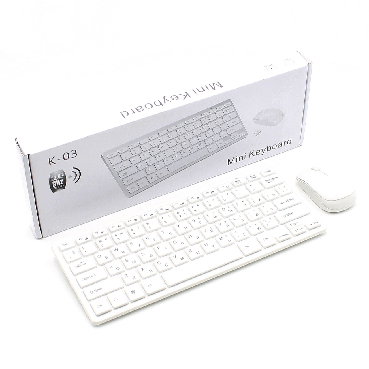 Бездротова USB клавіатура та миша комплект Набір міні клавіатура миша для ПК Біла K03 Wireless mini keyboard