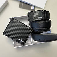 Чоловічий подарунковий набір портмоне і ремінь (489-1) Carbon