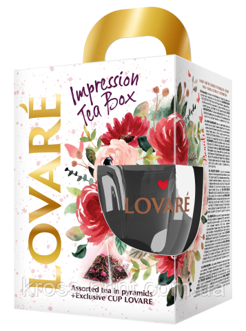 Набір Колекція чаїв "Impression tea box" (4 різновиди пірамідок по 7 шт.) + фішка з логотипом, LOVARE