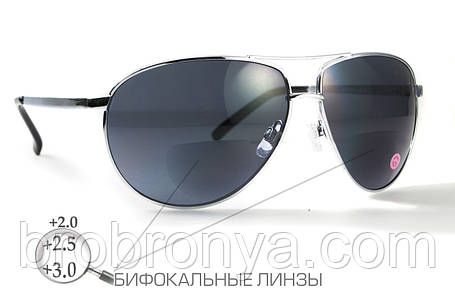 Окуляри біфокальні (захисні) Global Vision Aviator Bifocal (+3.0) (gray), чорні біфокальні лінзи в металевій оправі, фото 1