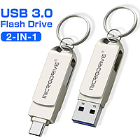 USB Флешка 2в1 64GB Type-C/USB 3.0 для телефона и компьютера MicroDrive Серый