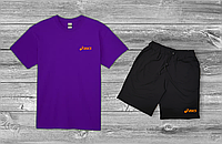 Летний комплект Asics Фиолетовая футболка черные шорты