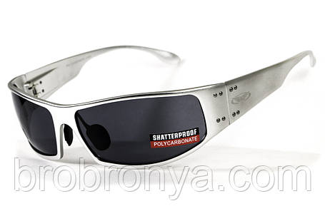 Окуляри захисні Global Vision Bad-Ass-2 Silver (gray), сірі в сріблястій металевій оправі, фото 1