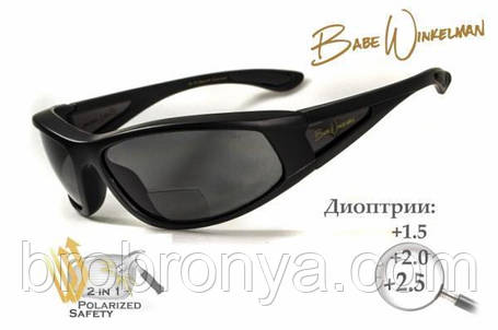 Окуляри біфокальні поляризаційні (захисні) BluWater Winkelman-2 polarized (+2.0 bifocal), (gray) чорні, фото 1