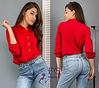 Нарядная легкая блузка с кармашками и рукавами 3/4 красная