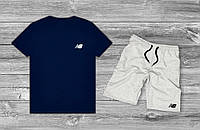 Мужской комплект на лето New Balance Синяя футболка серые шорты