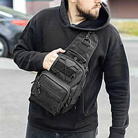 Тактична сумка через плече, військова сумка на блискавці з однією лямкою, військова сумка із системою молле чорний