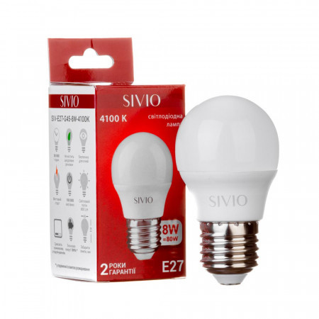 Світлодіодна лампа SIVIO LED Е27 куля 8W 4100K 220V