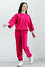 Костюм для дівчинки двонитка штані джогери з накладними кишенями та укорочена кофта рукав 7/8 колір малина, фото 5