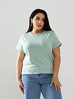 Однотонная футболка женская 10 цветов базовая размеры 42 44 46 48 50 52 54 56 58 лаванда, 56/58