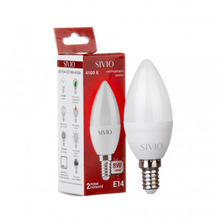 Світлодіодна лампа SIVIO LED Е14 свічка 8 W 4100 K 220V