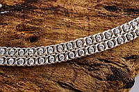 Женский серебряный браслет 925 пробы Двойной арабский бисмарк с фианитами в чернении