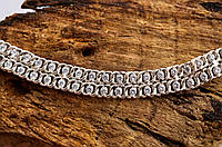 Женский серебряный браслет 925 пробы Двойной арабский бисмарк с фианитами в чернении