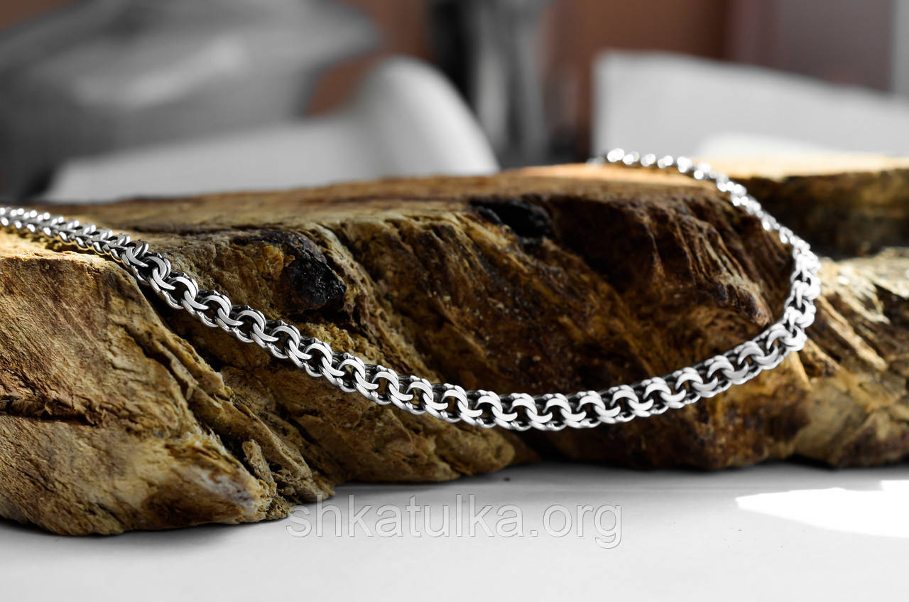 Мужской серебряный браслет 925 пробы Плоский запилянный бисмарк в чернении 19 размер 24122/1219