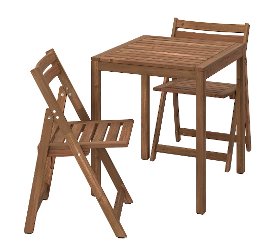 NÄMMARÖ Садовий стіл і 2 розкладні стільці, світло-коричнева морилка, 795.338.68