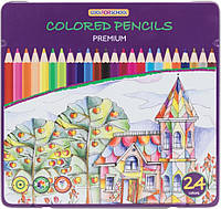 Цветные карандаши Cool for school Premium шестигранные 24 цвета в метал коробке