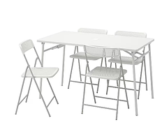Новинка TORPARÖ Стіл+4 розкладні стільці, відкритий, білий/білий/сірий,130 см, 894.948.66