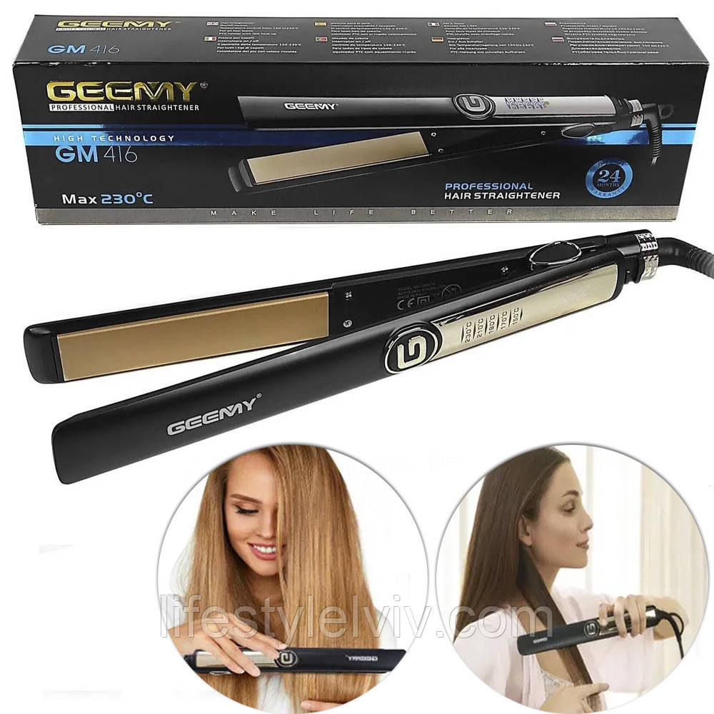 Плойка випрямляч для волосся GEMEI GM 416, Чорний / Праска для вирівнювання волосся, фото 1