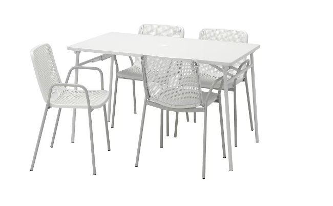 TORPARÖ Стіл+4 крісла, відкритий, білий/білий/сірий,130 см 094.948.65