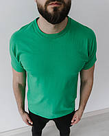 Мужская зеленая футболка хлопковая базовая , Летняя мужская футболка повседневная однотонная ЛЮКС качества