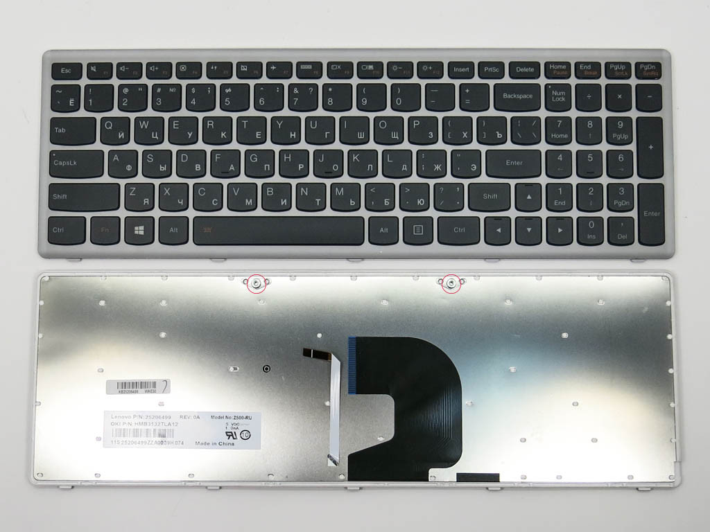 Клавіатура для LENOVO IdeaPad Z500, Z500A, Z500G, P500 (RU Black, з підсвіткою, Срібляста рамка).