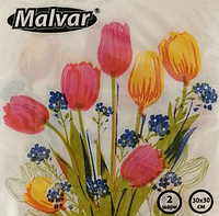 Салфетка Malvar Тюльпаны 30*30 см 2-х шаровая 40 шт
