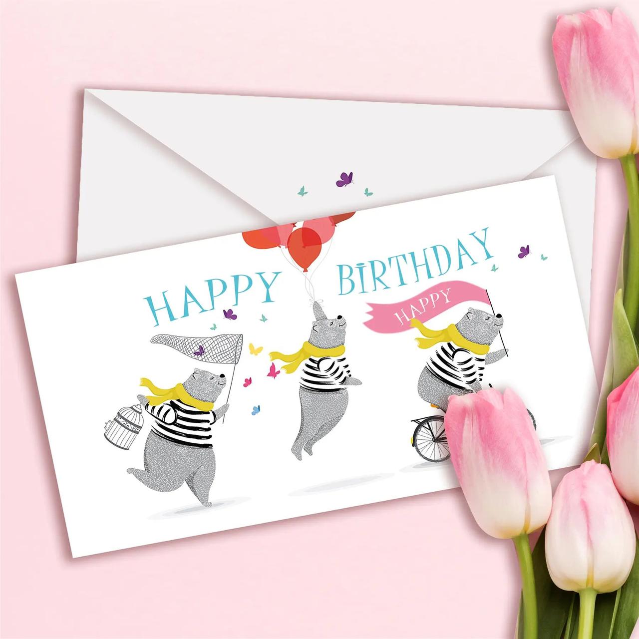 Подарунковий конверт "Happy, happy birthday"  1шт.
