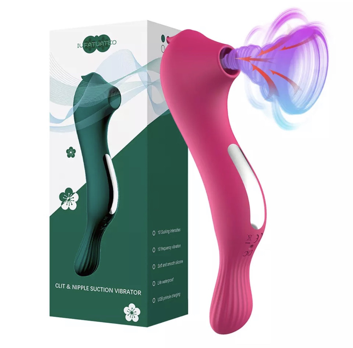 Вібратор і вакуумний кліторальний стимулятор 2-в-1 infatuated clit nipple suction vibrator, 15 см., фото 1