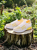 Кроссовки мокасины бело-желтые на шнурке обувь женская 38р.\ М=517-57
