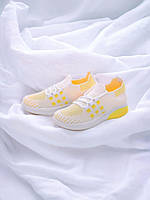 Кроссовки мокасины бело-желтые на шнурке обувь женская 38р.стелька ортопедическая\ М=517-57